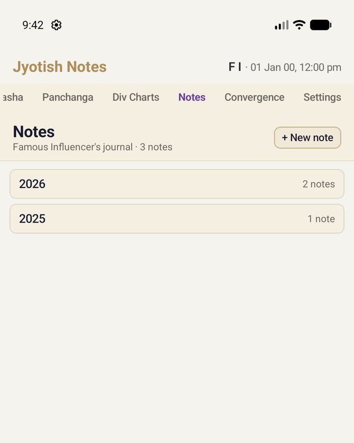 The Notes tab: 2026 with 2 notes, 2025 with 1 note