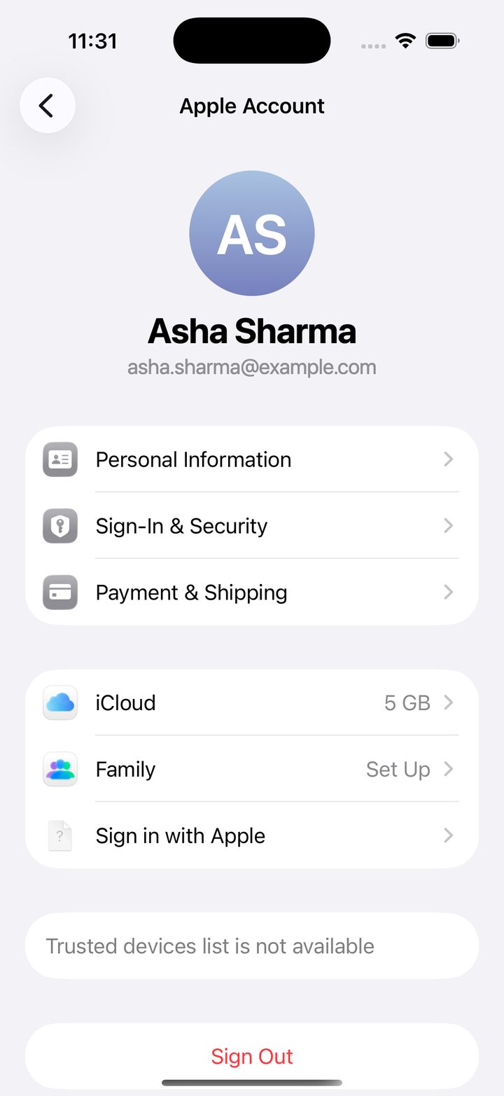 The Apple Account page, with iCloud in the list